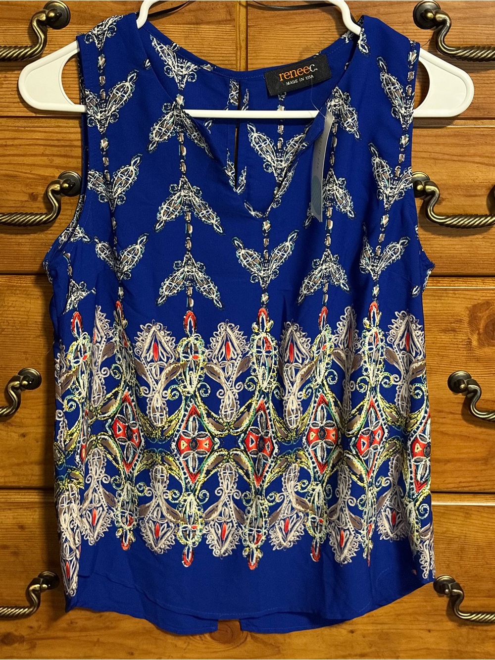 Renee C. Royal Blue Sleeveless Embroidered-Print Camisole